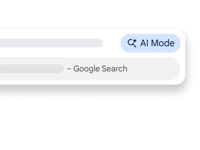 Modo IA que se muestra junto a la barra de búsqueda en una página web en Chrome