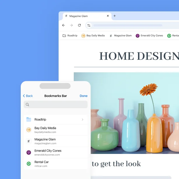 The Chrome bookmarks bar on a desktop screen and a mobile phone